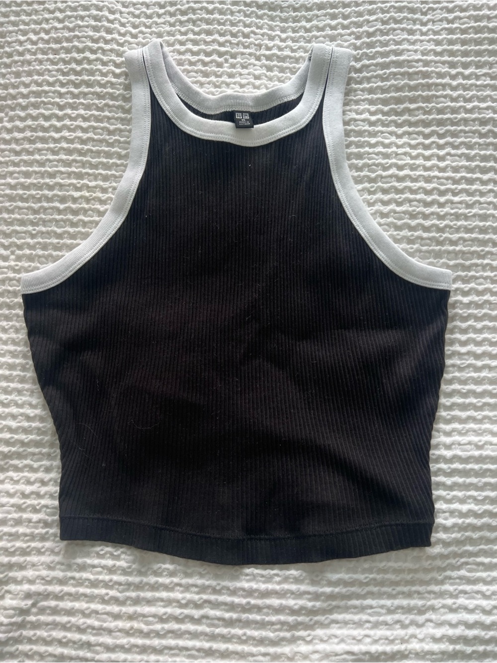 Uniqlo Black Ribbed Crop Tank with White Trim